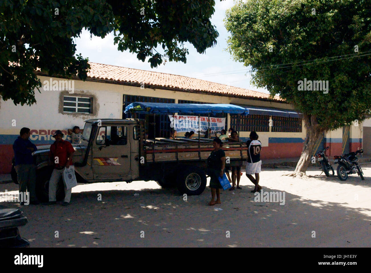 People, van, school, Lençois, Atins, Maranhão, Brazil Stock Photo