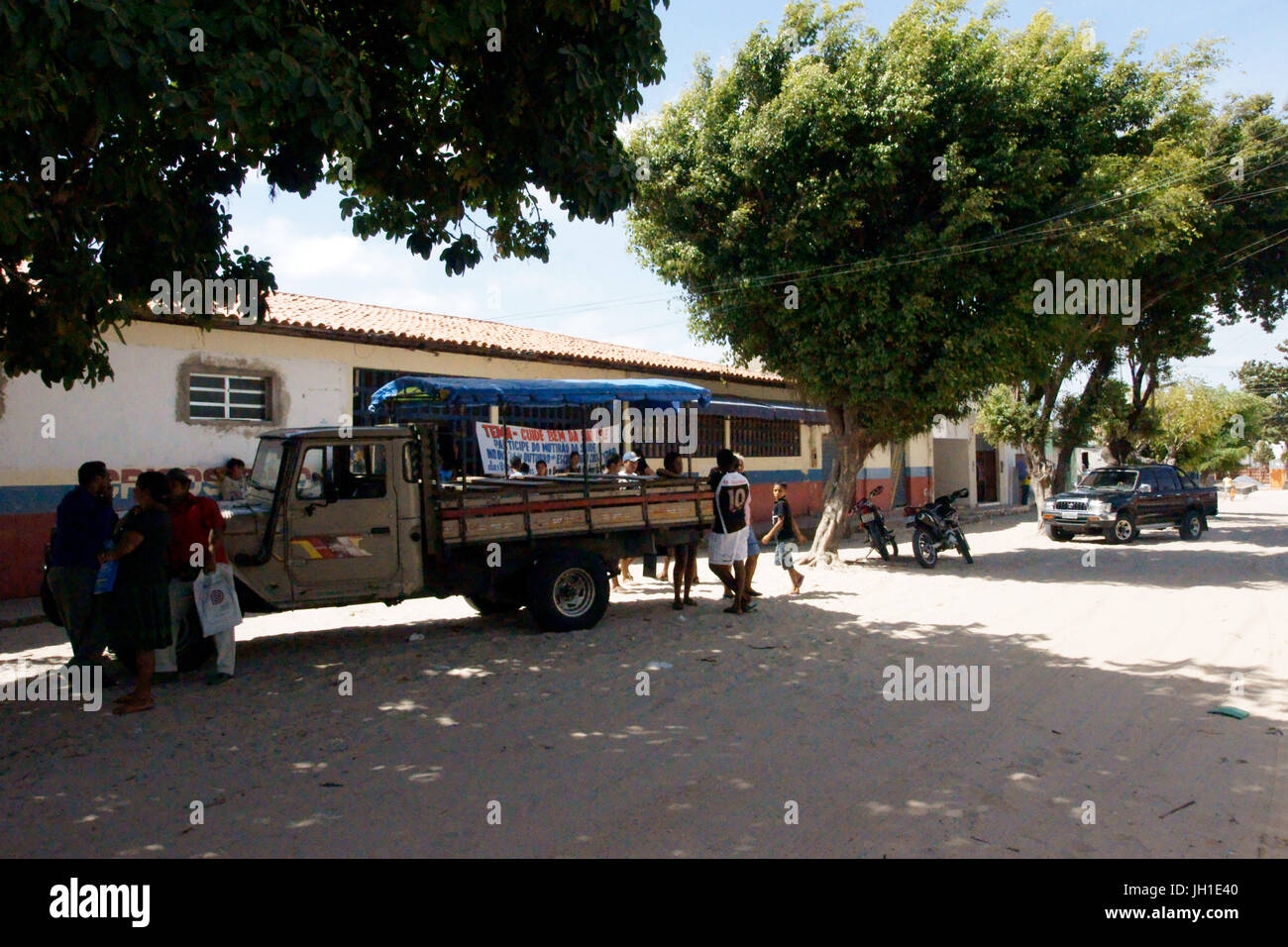 People, van, school, Lençois, Atins, Maranhão, Brazil Stock Photo