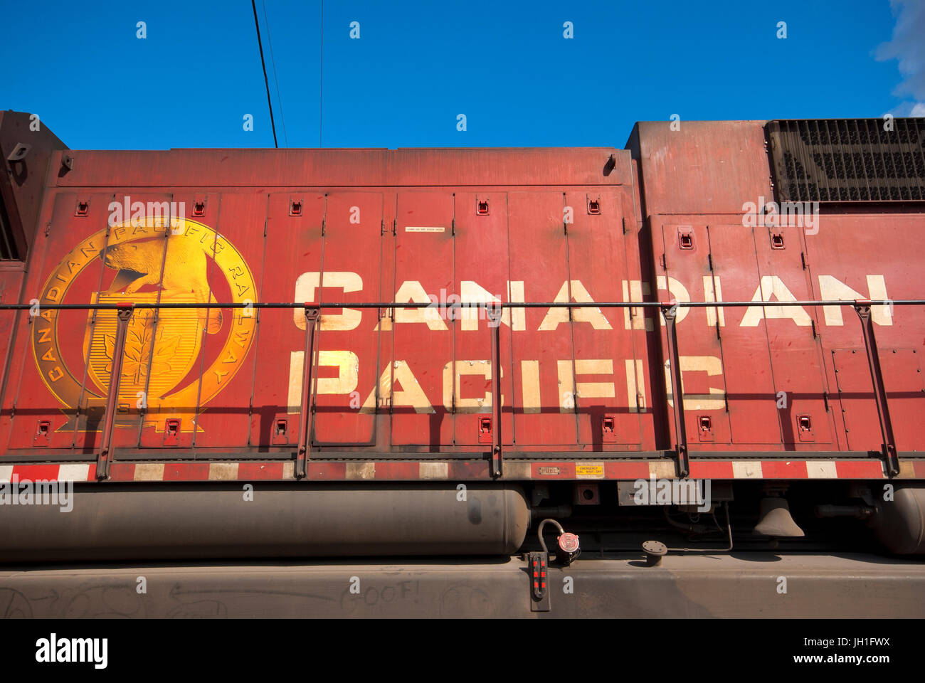 Canadian Pacific freight train locomotive, Manitoba, Canada Stock Photo