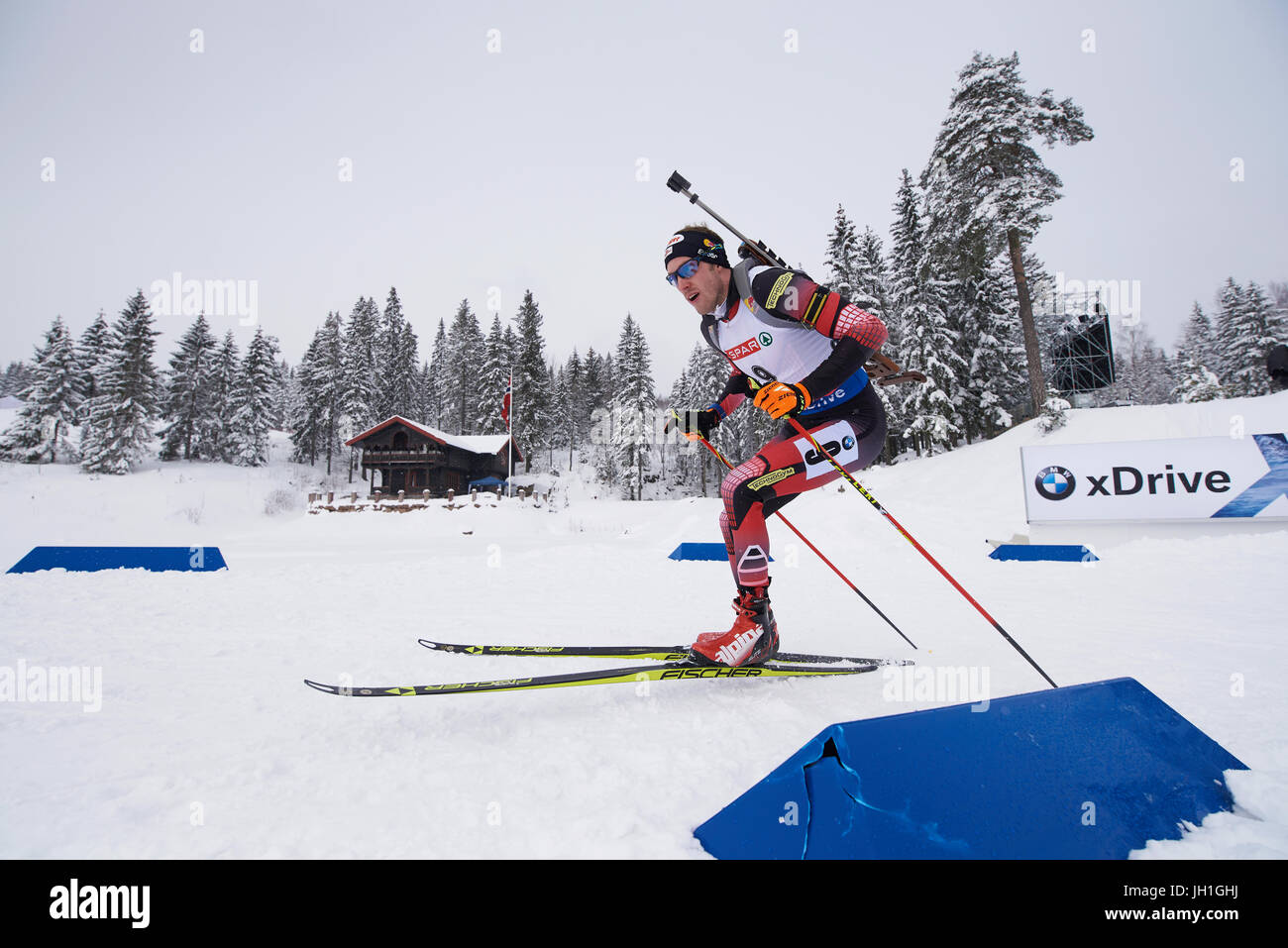 Dominik Landertinger of Austria during the men's pursuit at the IBU Biathlon World Championships Oslo Norway 2016 Stock Photo