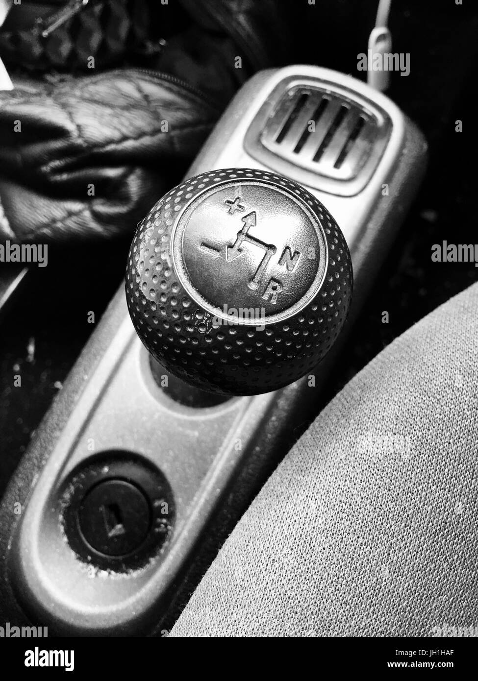 Black gearbox in semi auto car. Automotive black and white concept Stock  Photo - Alamy