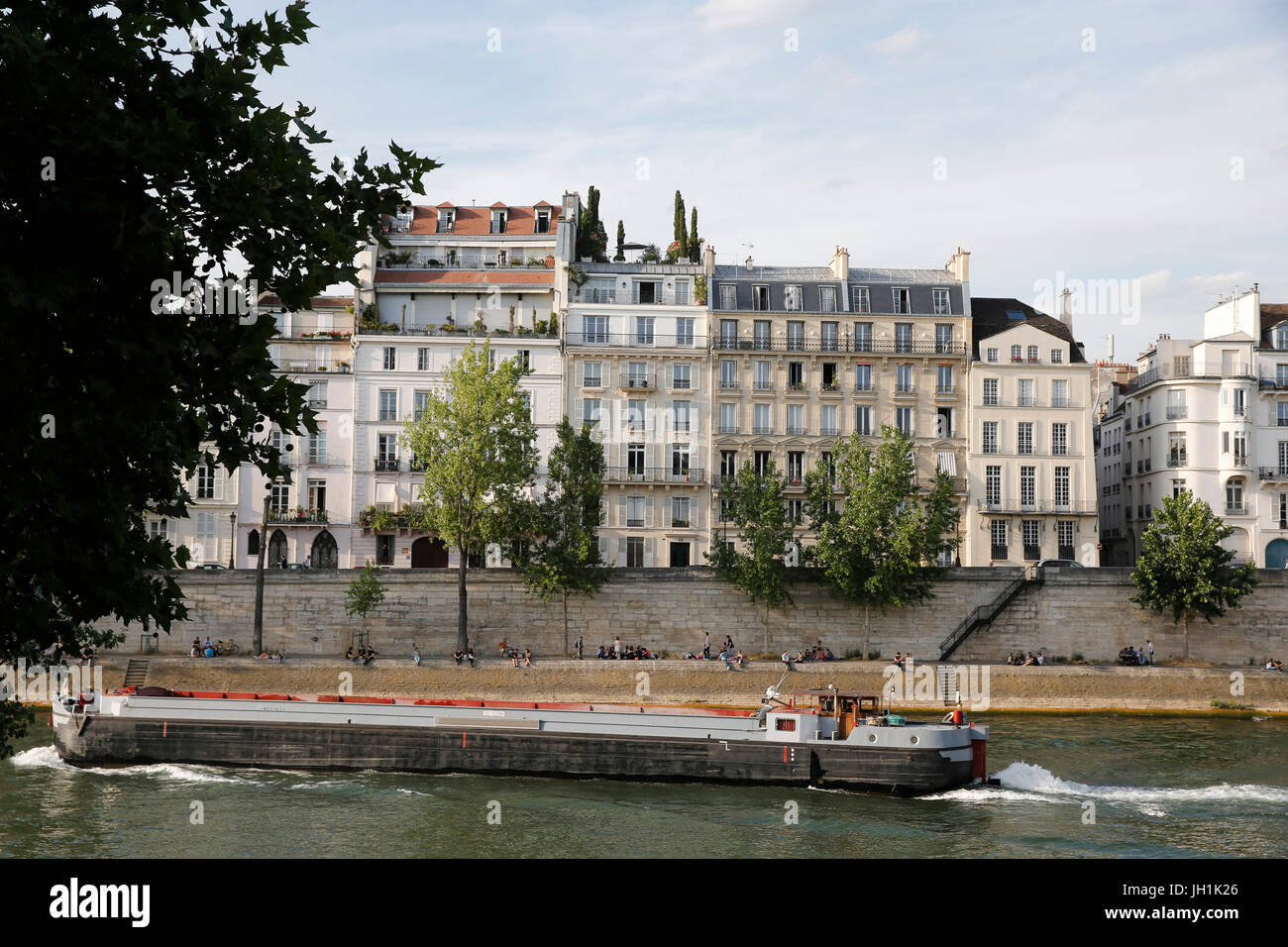 Barge on the Seine river. France. France. Stock Photo