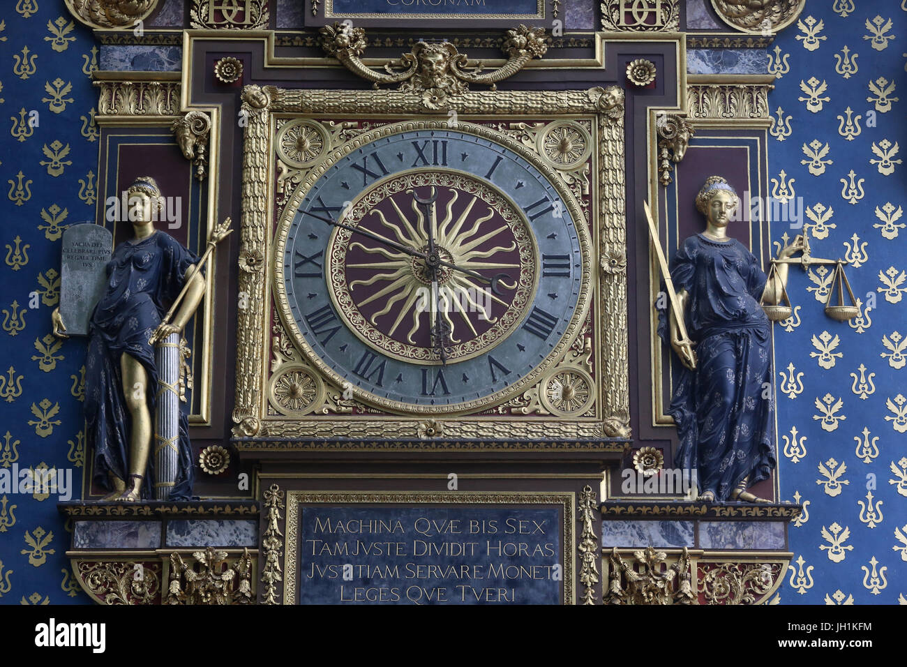 Paris City Palace clock. Conciergerie. France. Stock Photo