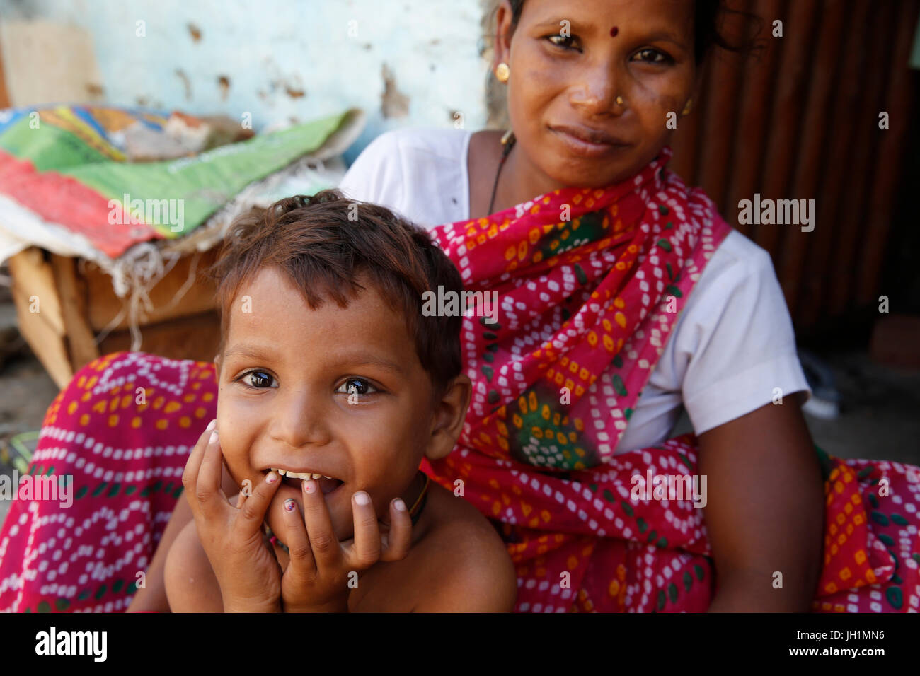 Slum dwellers in Vrindavan, Uttar Pradesh. India. Stock Photo