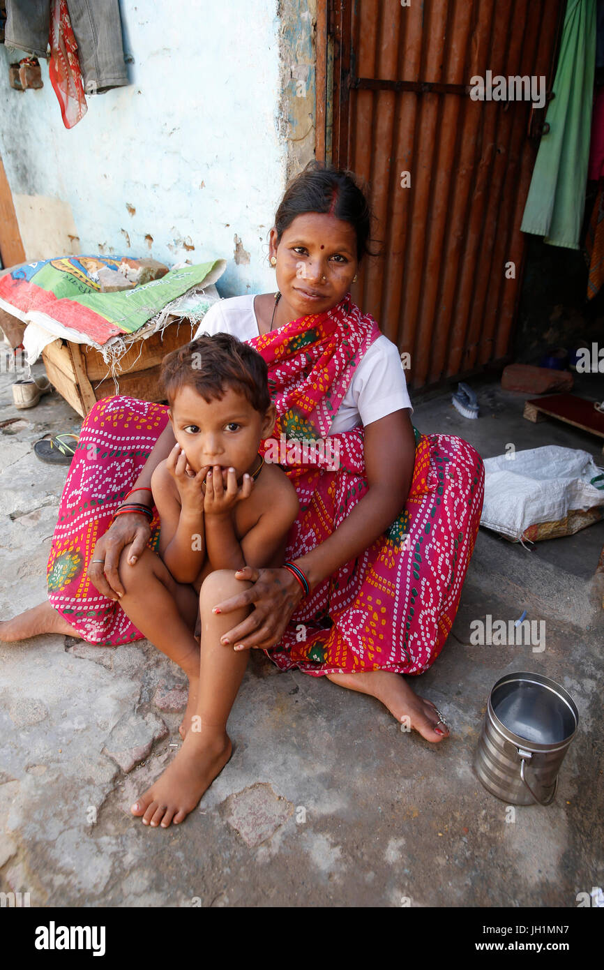 Slum dwellers in Vrindavan, Uttar Pradesh. India. Stock Photo