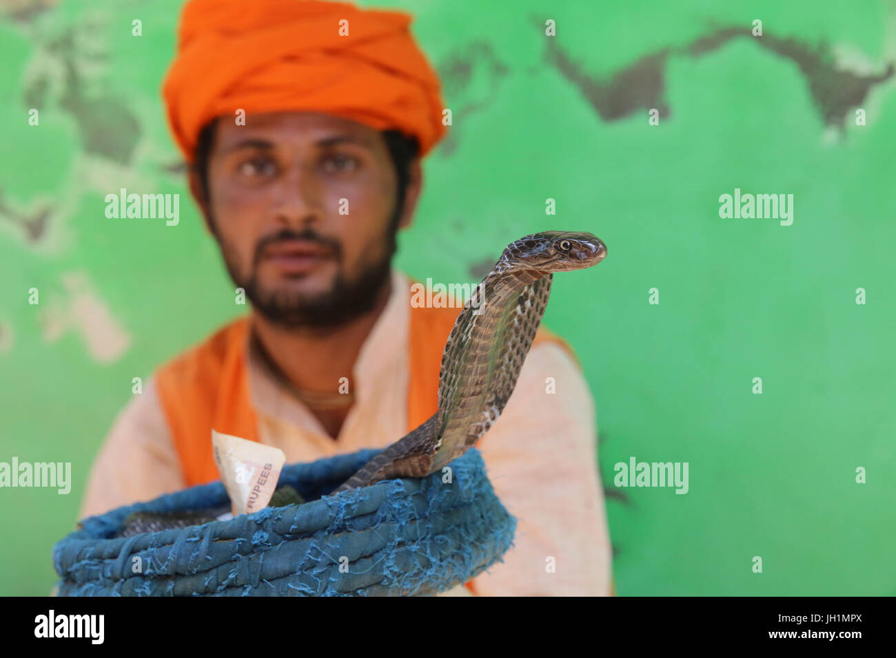Snake charmer in Nandgaon, Uttar Pradesh. India. Stock Photo
