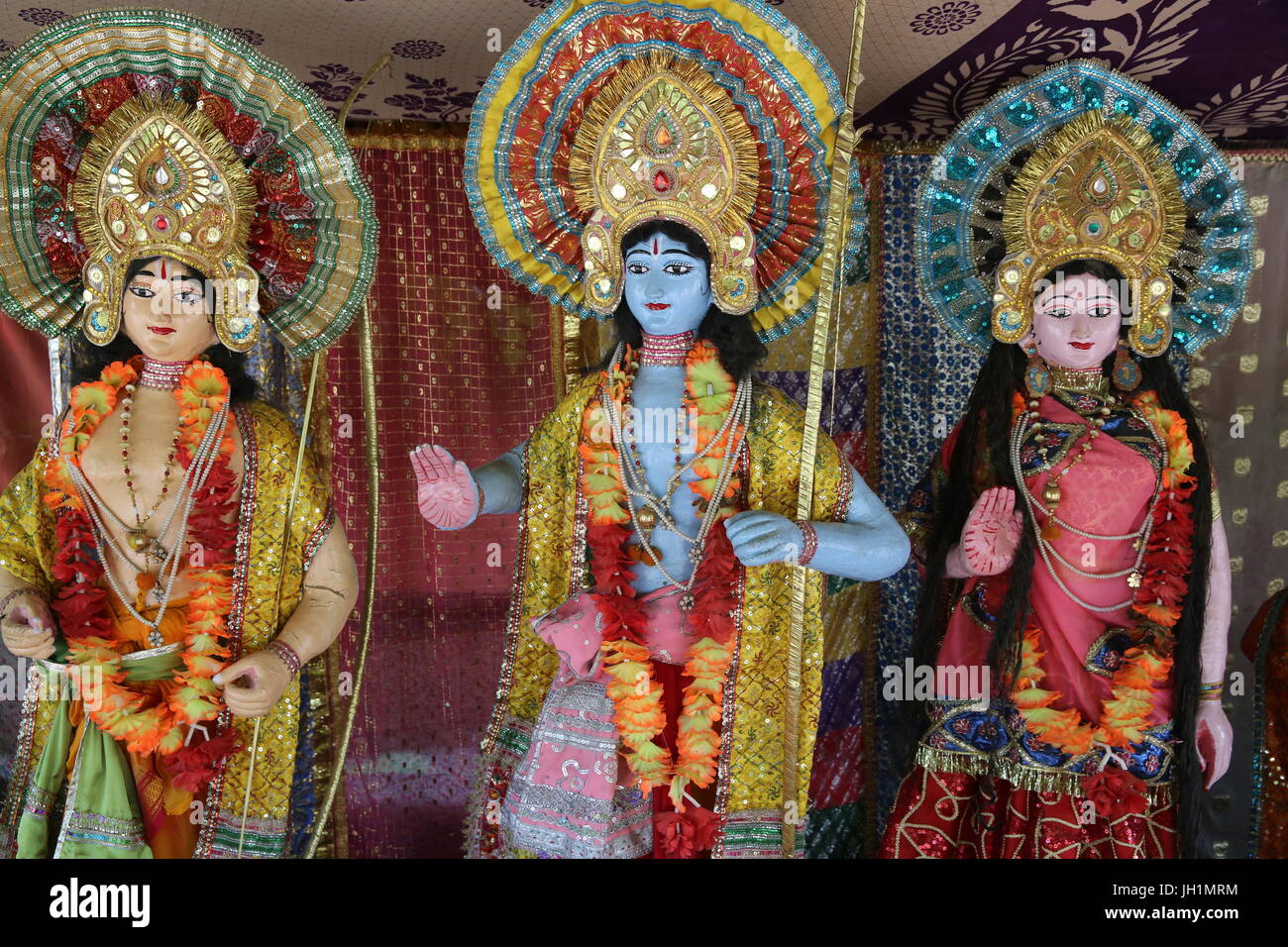 Laxman, Rama and Sita murthis in Goverdan, Uttar Pradesh. India. Stock Photo