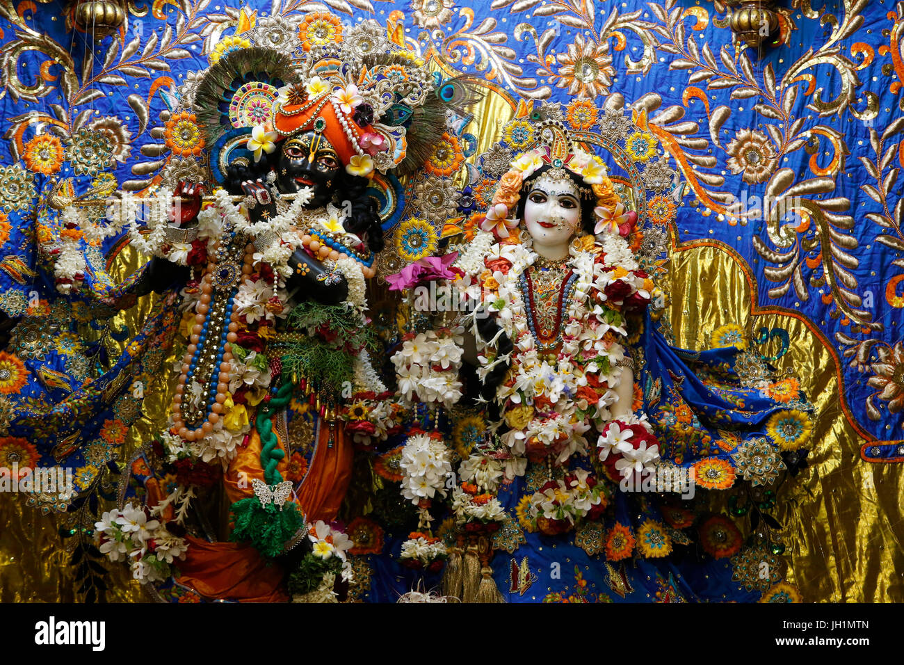 KrishnaRadha murthis at the central altar of KrishnaBalaram temple in Vrindavan. India Stock