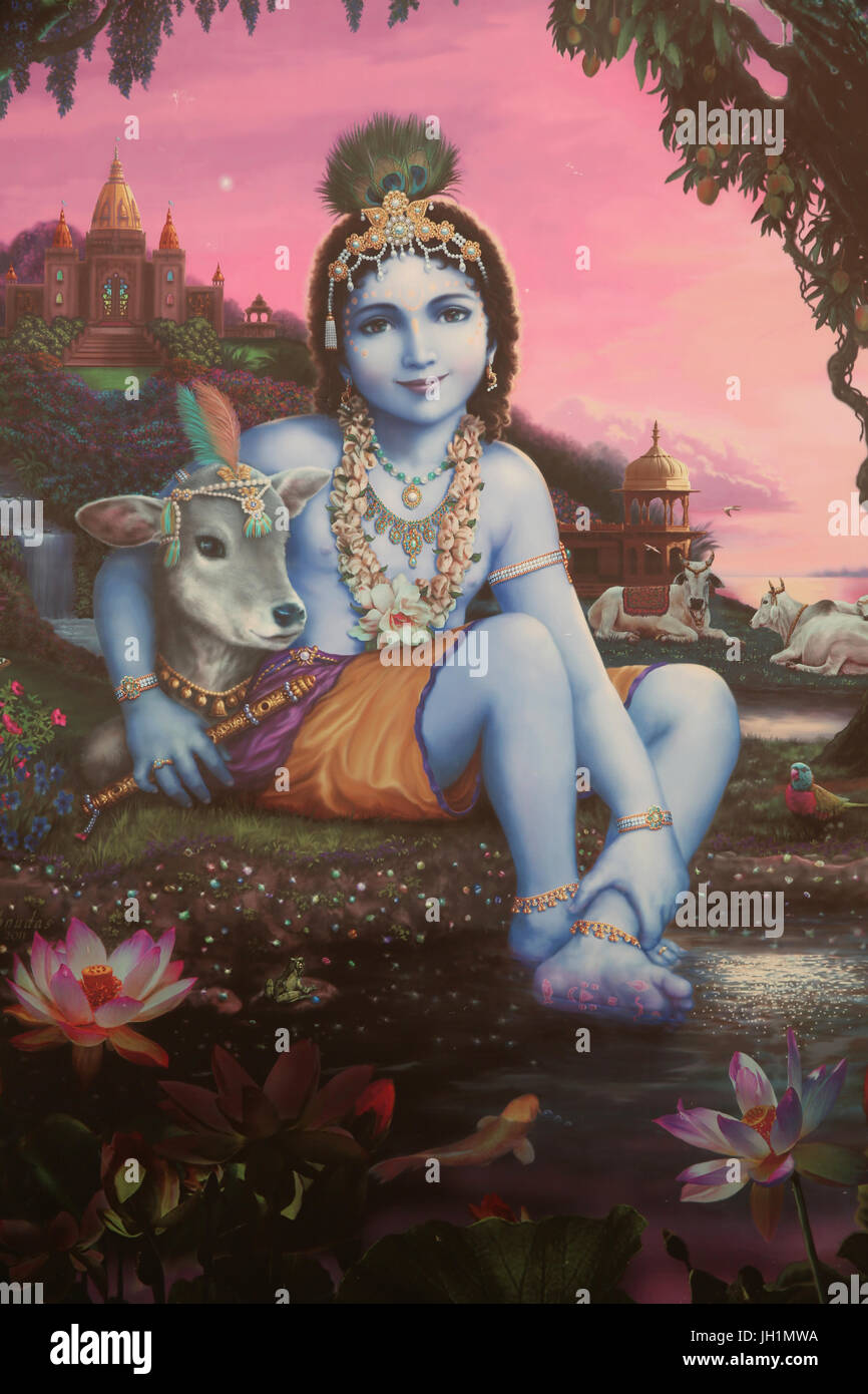 Painting depicting Hindu god Krishna as a child. India. Stock Photo
