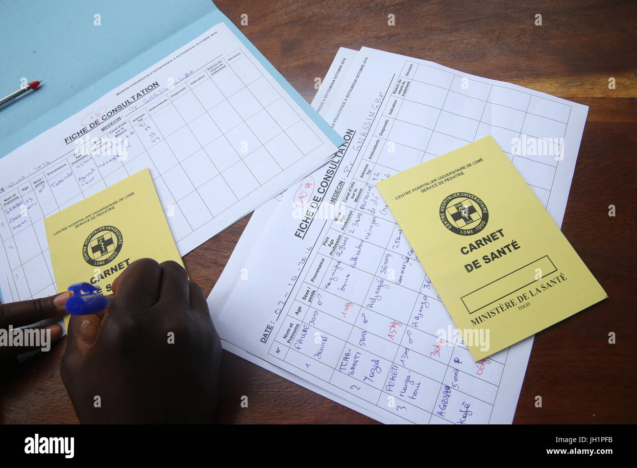 African paediatric  hospital. Health. Child health record booklet.  Togo. Stock Photo