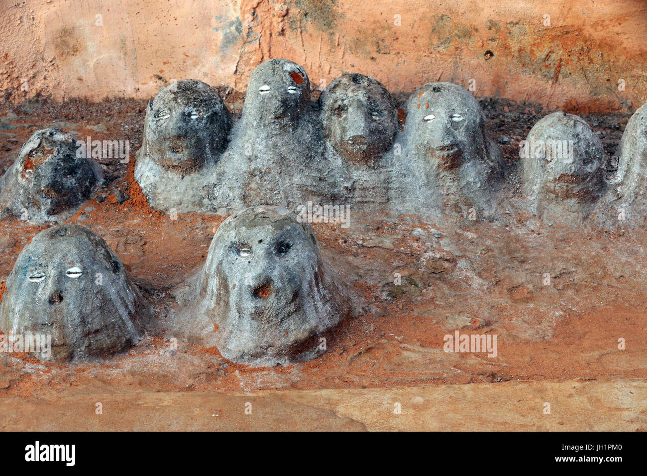 Voodoo fetishes at the entrance of a convent. Togoville, Togo. Stock Photo