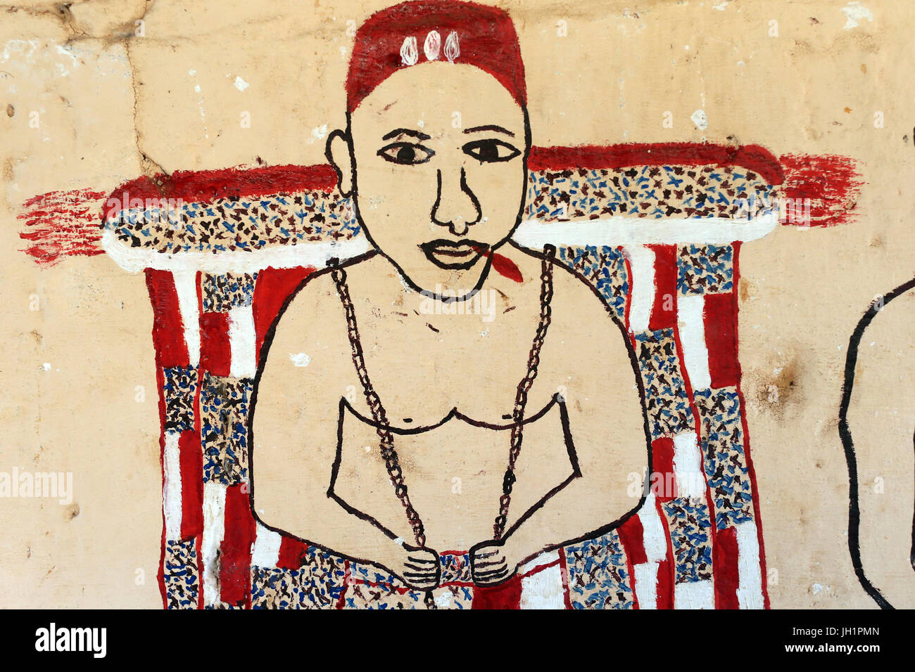 Voodoo wall painting on a convent. Togoville, Togo. Stock Photo