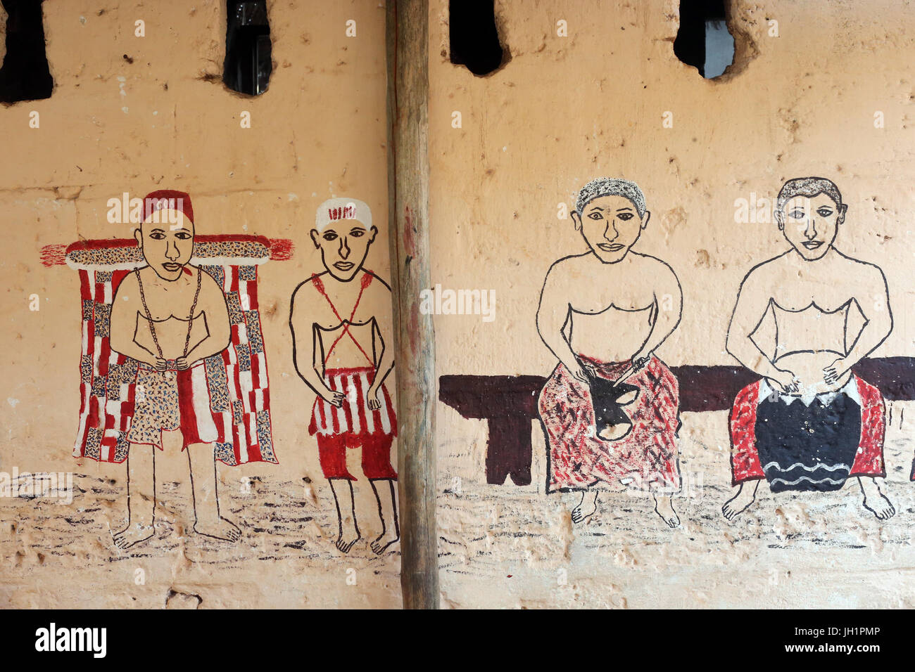 Voodoo wall painting on a convent. Togoville, Togo. Stock Photo