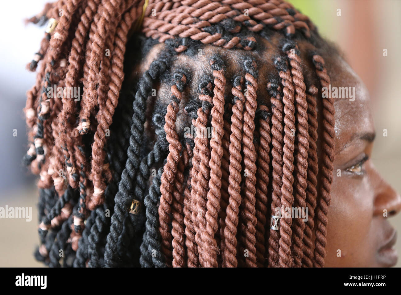 African woman with braided hair   Lome. Togo. Stock Photo
