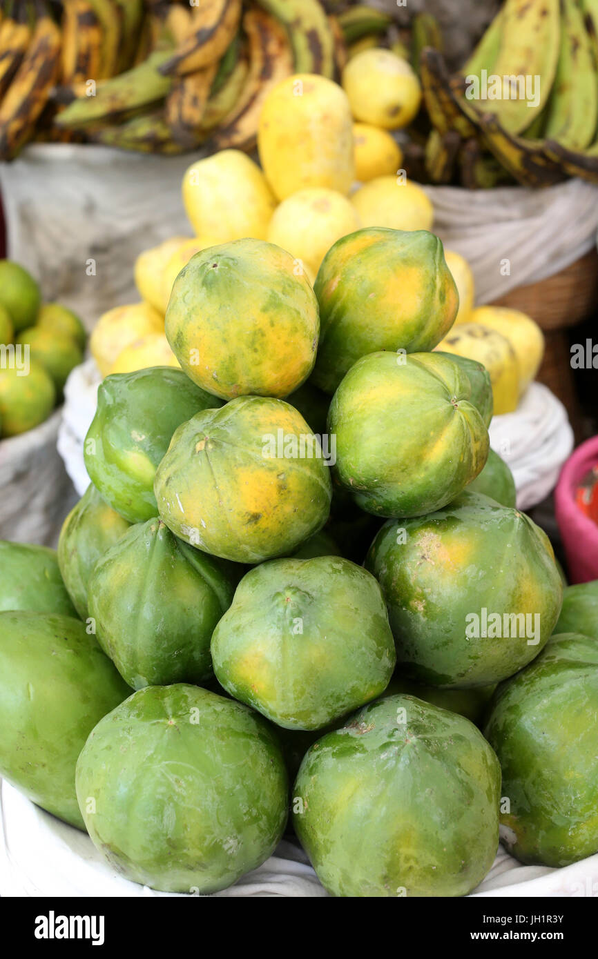 African fruits market. Papayas. Lome. Togo. Stock Photo