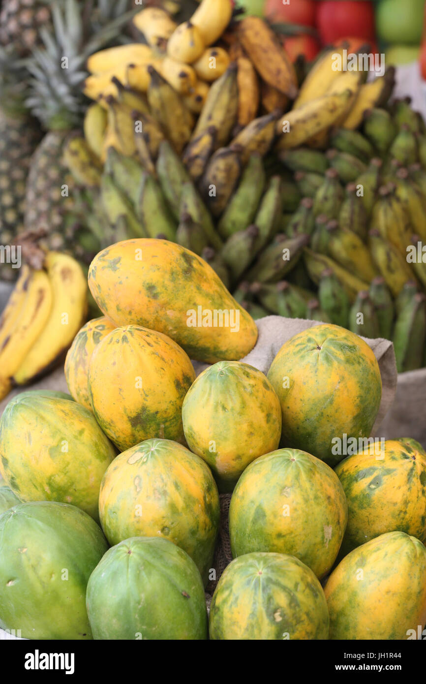 African fruits market. Papayas. Lome. Togo. Stock Photo