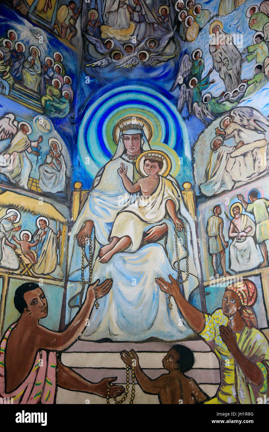Lome Sacred Heart Cathedral.  Our Lady of the lake Togo. Wall painting.  Lome. Togo. Stock Photo
