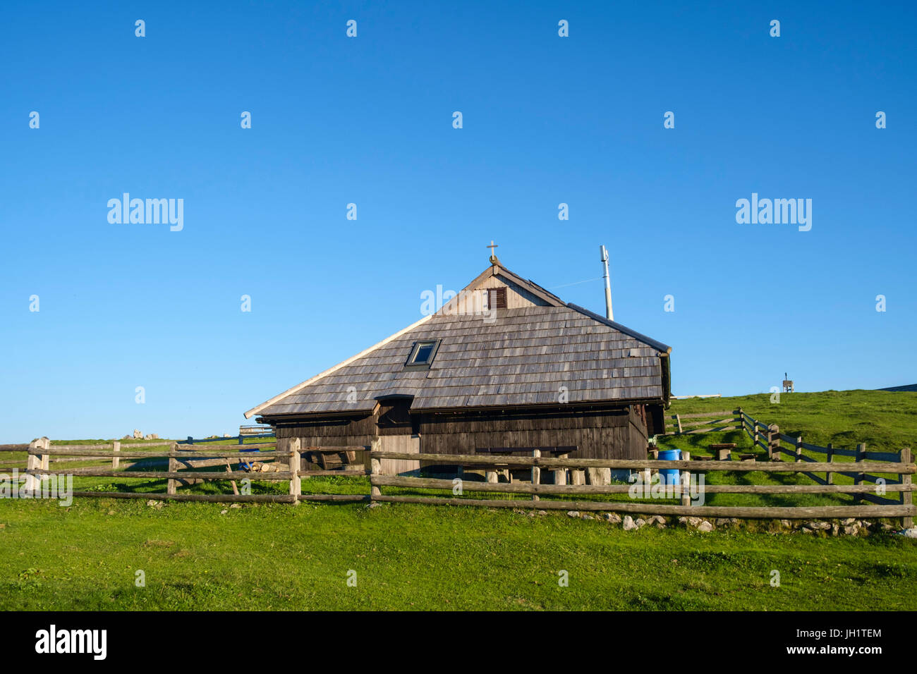 Shepherds huts on Velika Planina, Kamnik Savinja Alps, Slovenia. Stock Photo