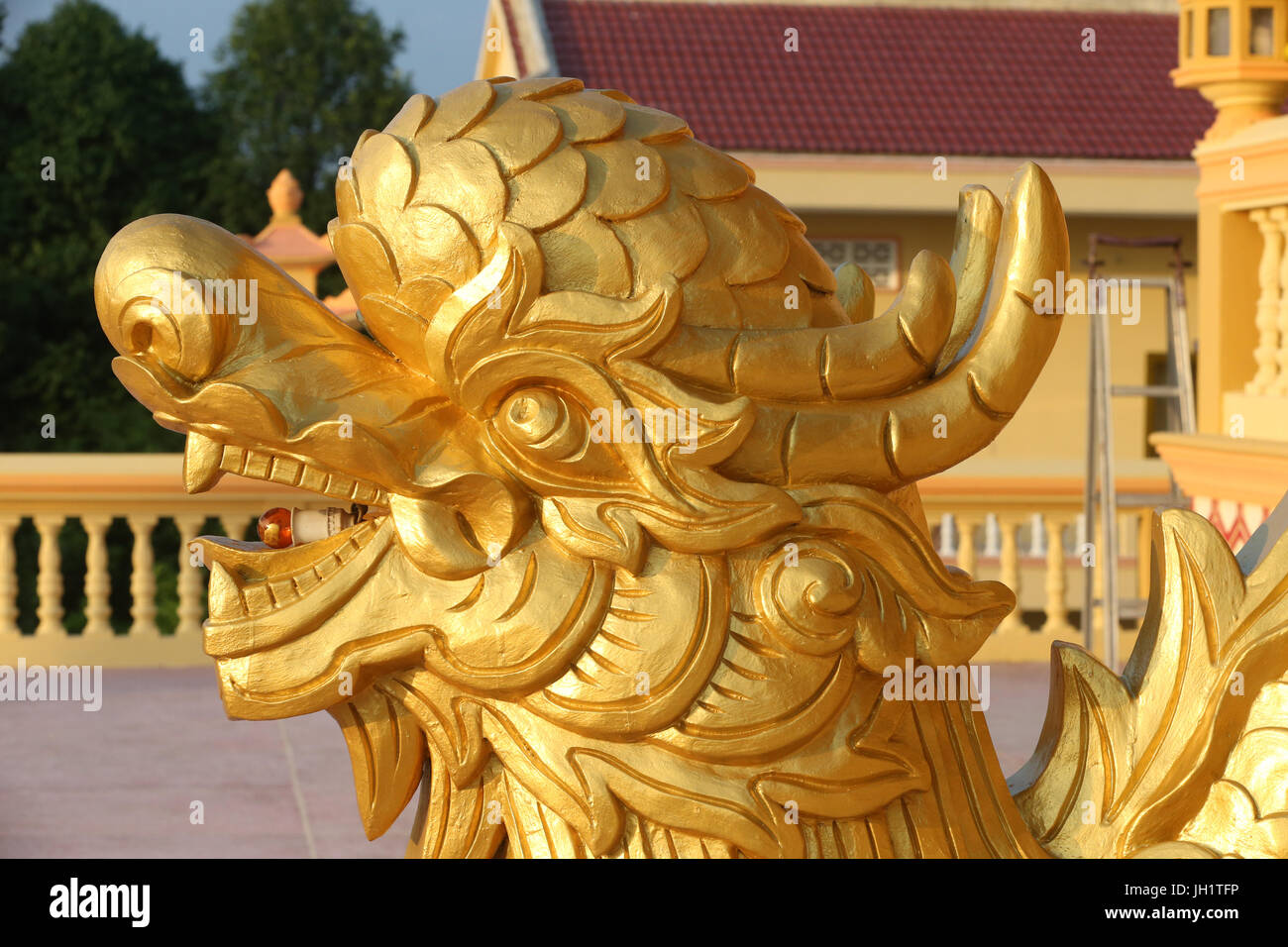 Dai Tong Lam Tu Buddhist Temple.  Main hall.  Golden lion.  Ba Ria. Vietnam. Stock Photo