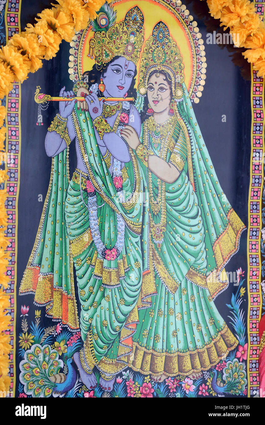 Sri Thenday Yutthapani Temple.  Krishna and Radha. Painting.  Ho chi Minh City. Vietnam. Stock Photo
