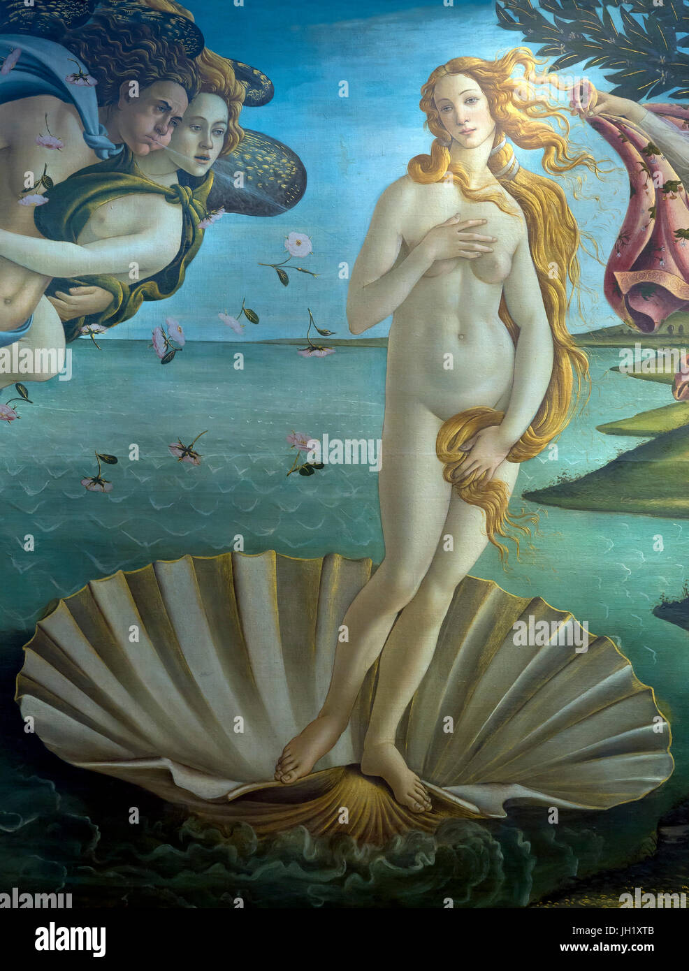 Detail of Birth of Venus, by Sandro Botticelli, circa 1485, Uffizi Gallery, Florence, Tuscany, Italy, Europe Stock Photo