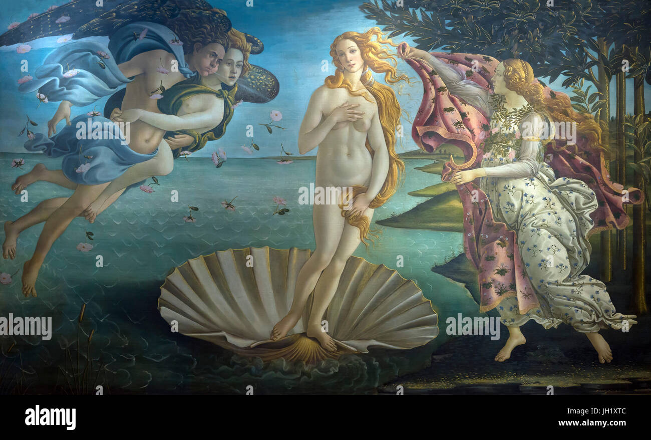 Birth of Venus, by Sandro Botticelli, circa 1485, Uffizi Gallery, Florence, Tuscany, Italy, Europe Stock Photo