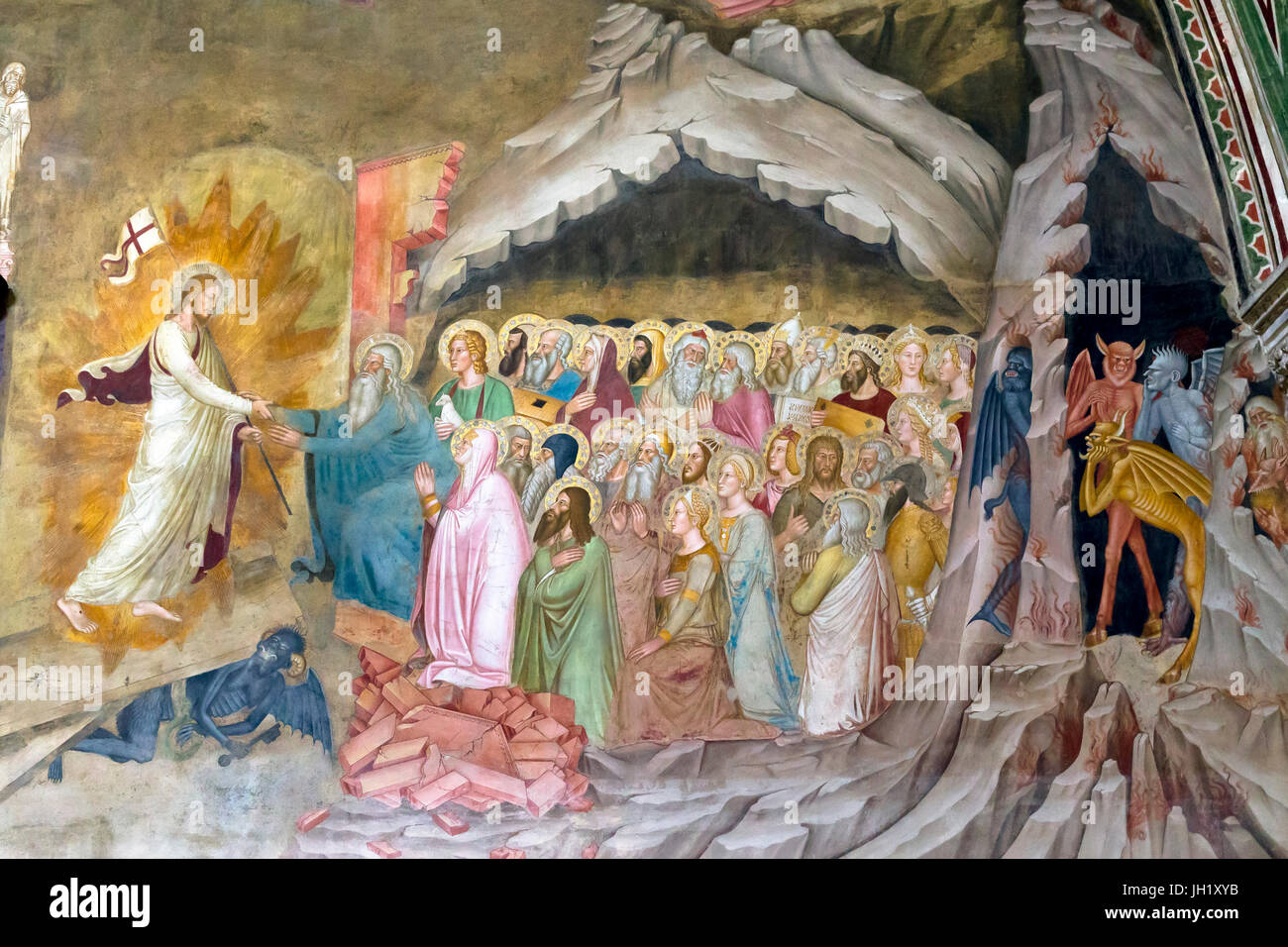 Descent into Limbo, Frescoes by Andrea di Bonaiuto, 1365-1367, Apsidal Chapel, or Spanish Chapel, Santa Maria Novella, Florence, Tuscany, Italy, Europ Stock Photo