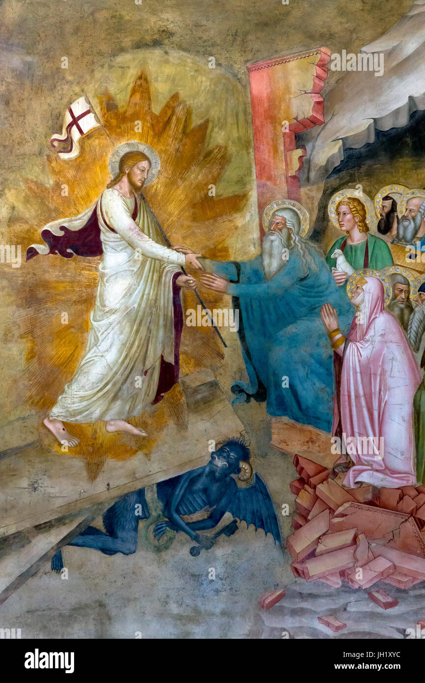 Descent into Limbo, Frescoes by Andrea di Bonaiuto, 1365-1367, Apsidal Chapel, or Spanish Chapel, Santa Maria Novella, Florence, Tuscany, Italy, Europ Stock Photo