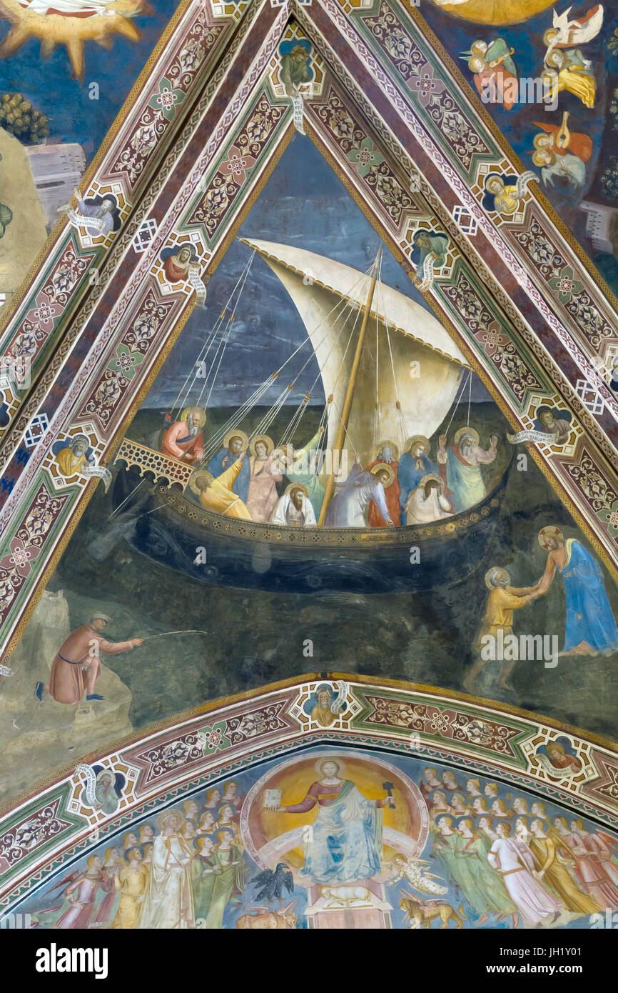 Salvation of Peter, St Peter's Ship in a Storm, Frescoes by Andrea di Bonaiuto, 1365-1367, Apsidal Chapel, or Spanish Chapel, Santa Maria Novella, Flo Stock Photo