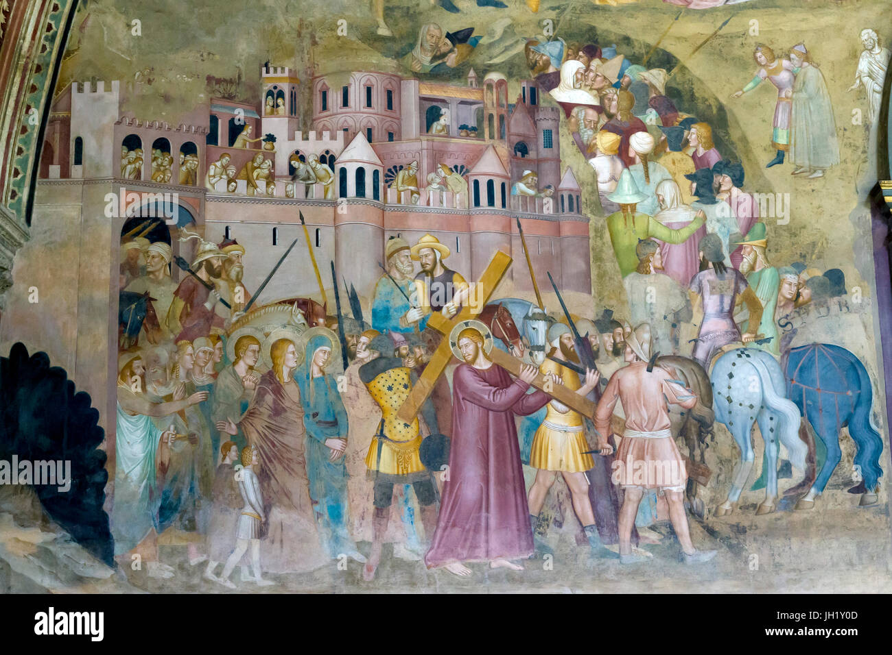 Bearing the Cross, Road to Calvary, Frescoes by Andrea di Bonaiuto, 1365-1367, Apsidal Chapel, or Spanish Chapel, Santa Maria Novella, Florence, Tusca Stock Photo