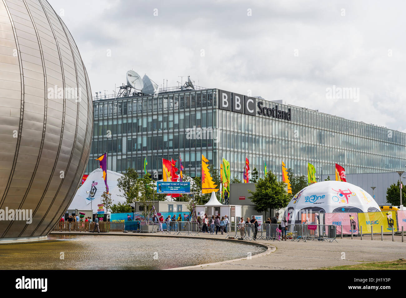 Glasgow, Scotland, UK - August 1, 2014: The BBC Scotland headquarters at Pacific Quay in Glasgow. Stock Photo