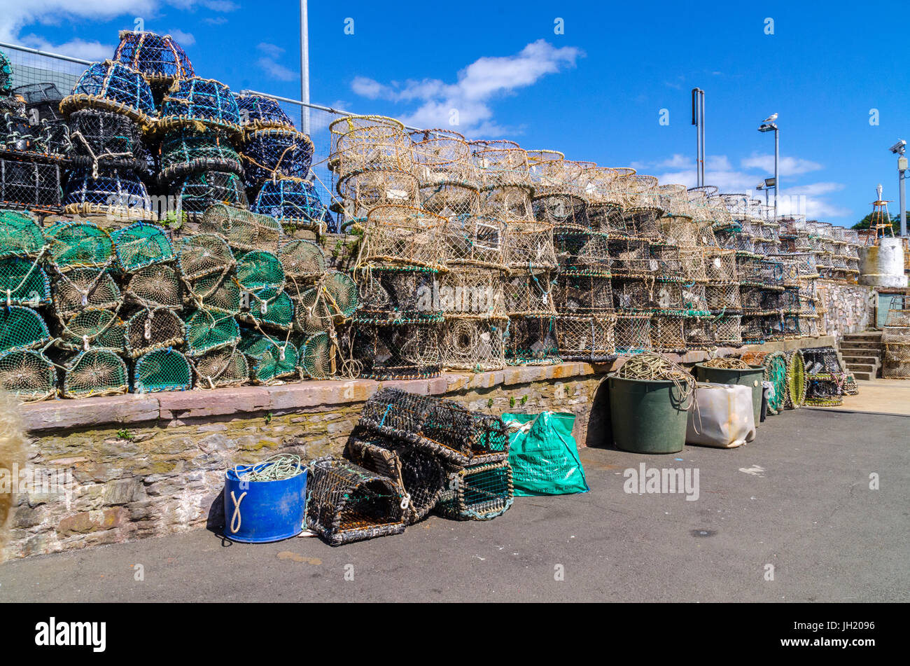 stacked lobster pots Stock Photo