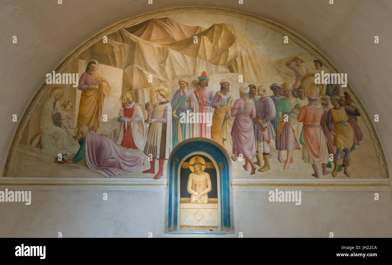 Adoration of the Magi, and Man of Sorrows, by Fra Beato Angelico, Cell 39, 1441-42, Convent of San Marco, Florence, Tuscany, Italy, Europe Stock Photo