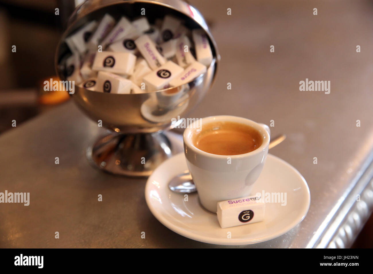 Coffee cup in a cafe in Paris. France. Stock Photo