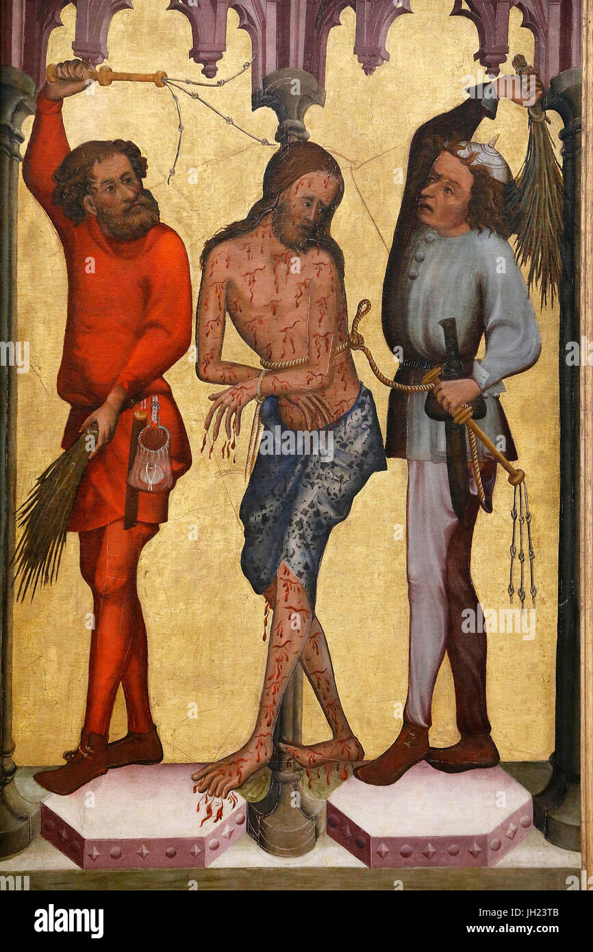 Louvre museum. The flagellation of Jesus Christ. Part of an altarpiece. Thuringen. Early 15th century. France. France. Stock Photo