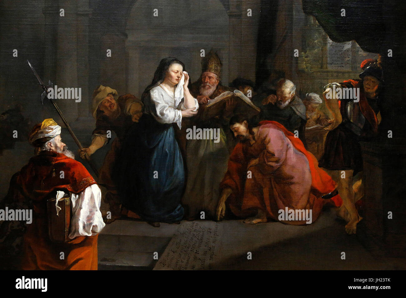 Louvre museum. Jesus defending the adultress. Gabriel Metsu. 1653. France. France. Stock Photo