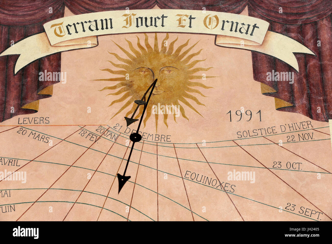 Restoration of Saint Gervais baroque church.  Sundial. Paint renovation.  France. Stock Photo