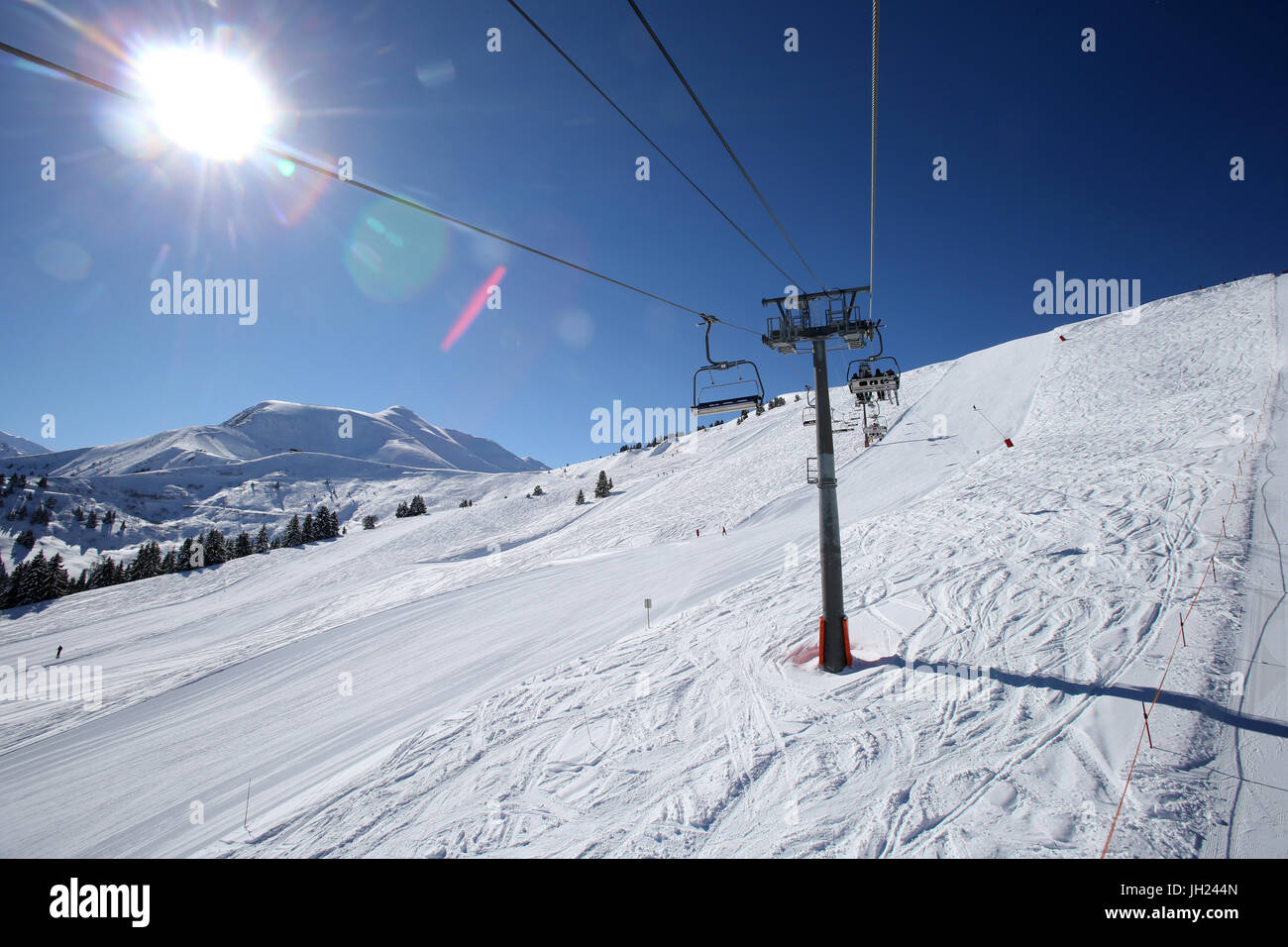 French Alps.  Chair lift.  France. Stock Photo