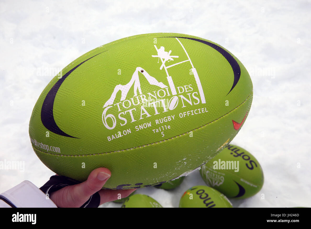 Rugby six nations championship on snow.  France. Stock Photo