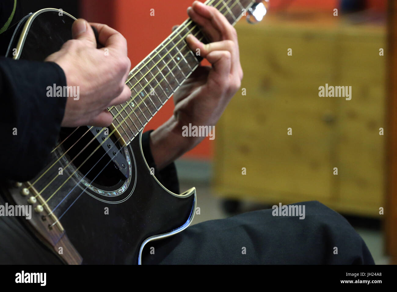 Guitar player. France. Stock Photo