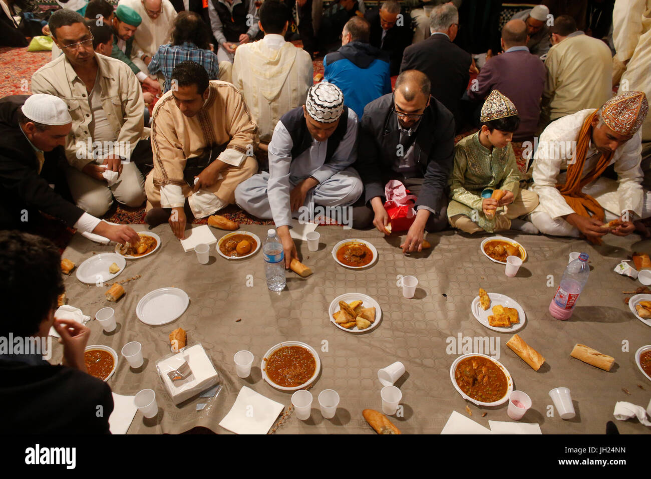 Sufi muslims celebrating Laylat al Qadr during Ramadan at the Paris great mosque. France. Stock Photo