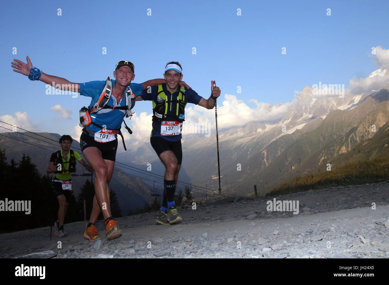 The Ultra-Trail du Mont-Blanc. A a single-stage mountain ultramarathon in the Alps. France. Stock Photo