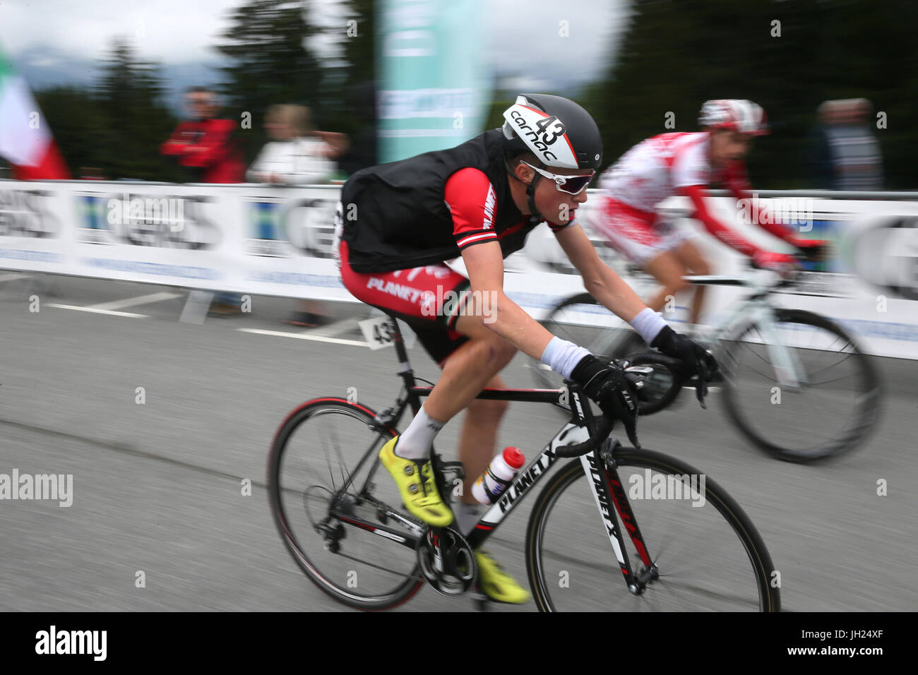 Tour of Valle d'Aosta cycling race. Finish Line. Saint-Gervais-les-Bains.   France. Stock Photo