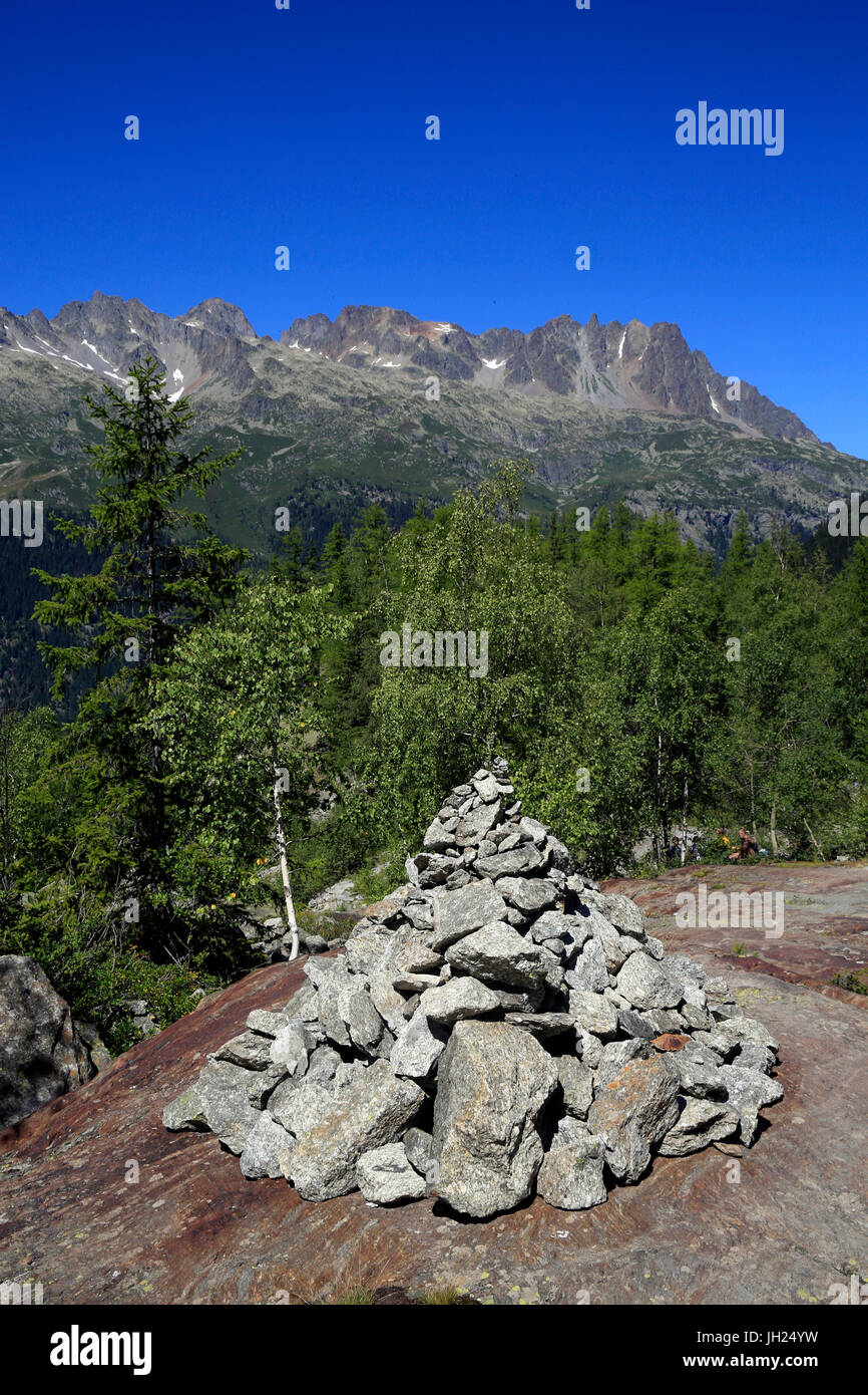 French Alps. Mont Blanc Massif. Cairn.  France. Stock Photo