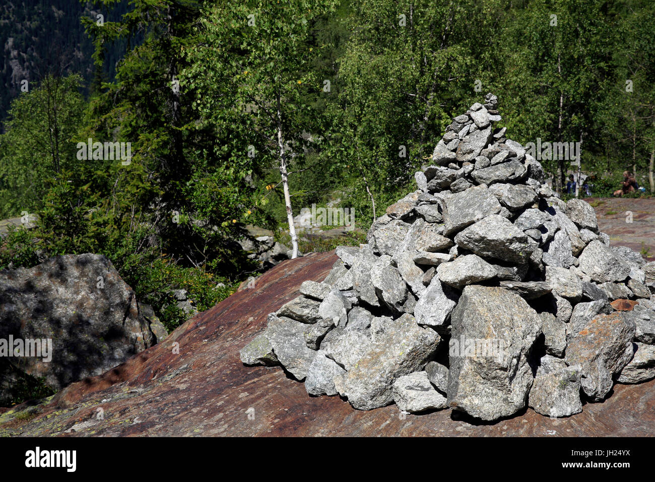 French Alps. Mont Blanc Massif. Cairn. France. Stock Photo