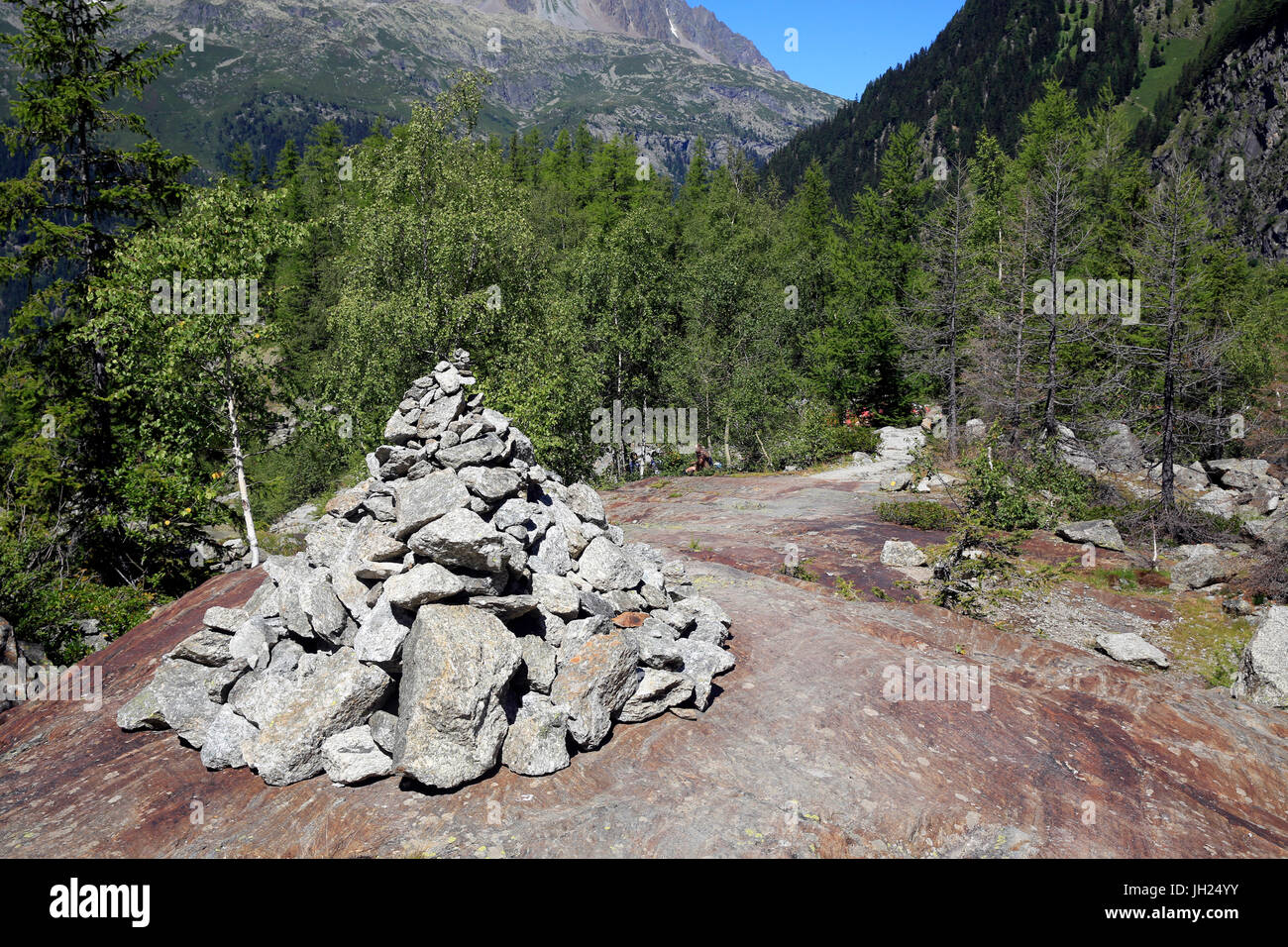French Alps. Mont Blanc Massif. Cairn.  France. Stock Photo