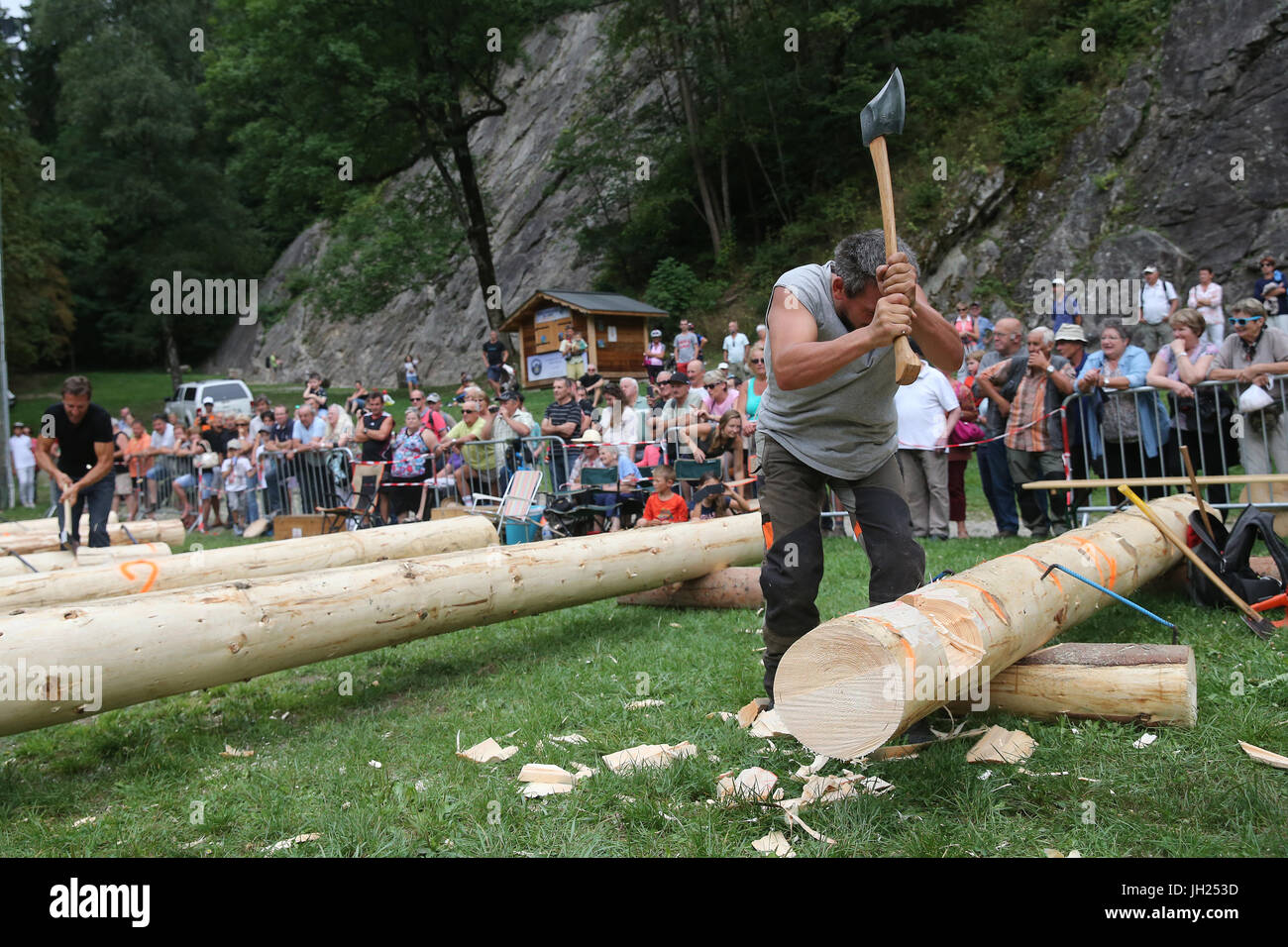 Lumberjack competition and demonstration.  France. Stock Photo