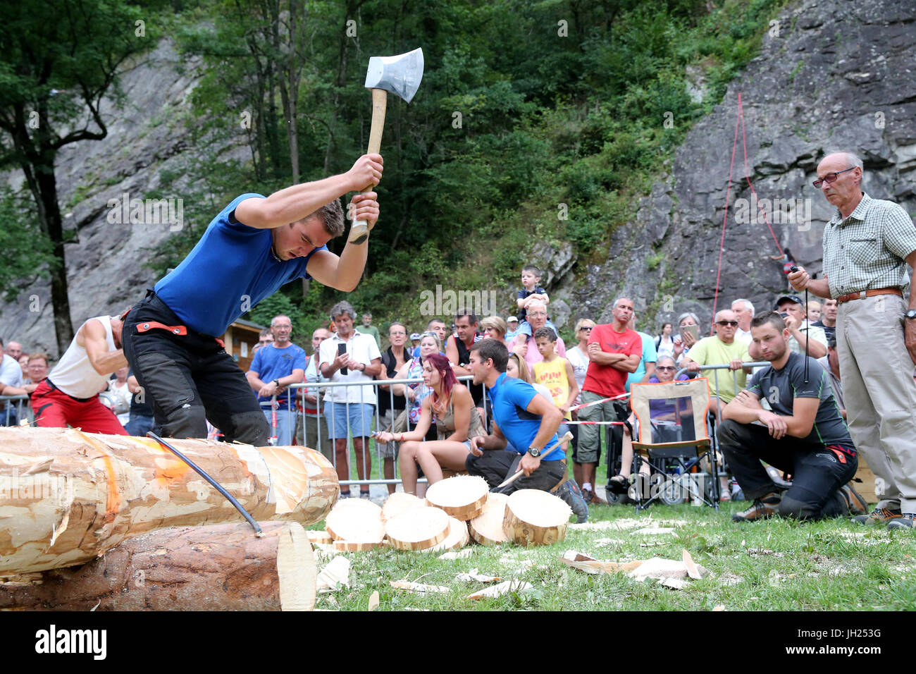 Lumberjack competition and demonstration.  France. Stock Photo