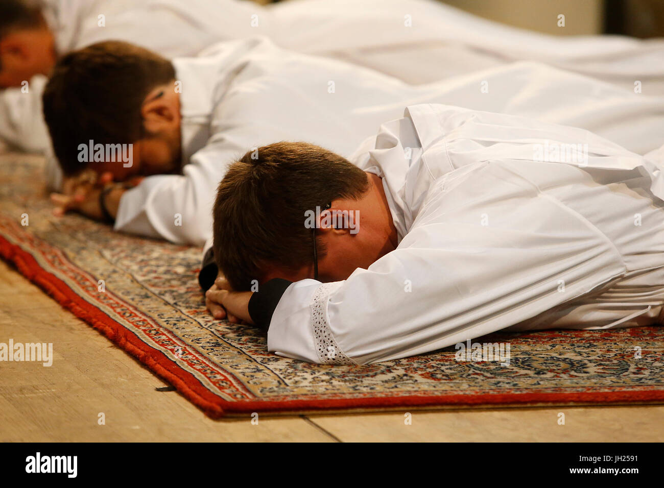 Deacon ordinations in Notre Dame du Travail church, Paris. France. Stock Photo