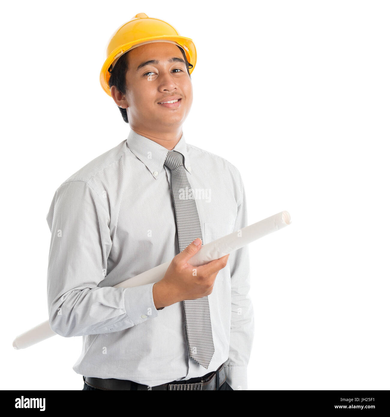 Men in Helmets Works with Blueprint and Tools. Stock Photo - Image of  handsome, checkerd: 120843110